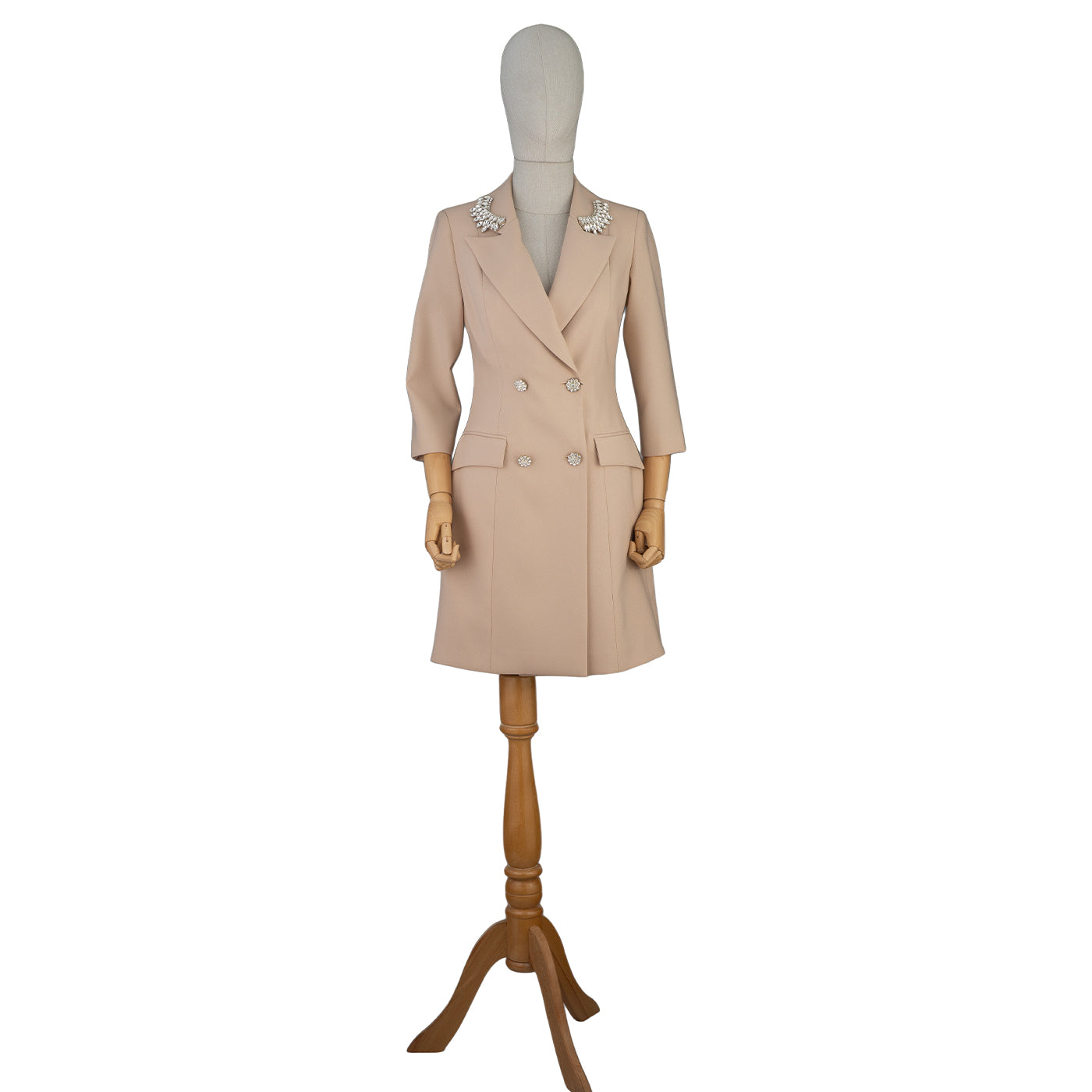 Beige Blazer Dress with Embellished Collar – Refined Smart Chic