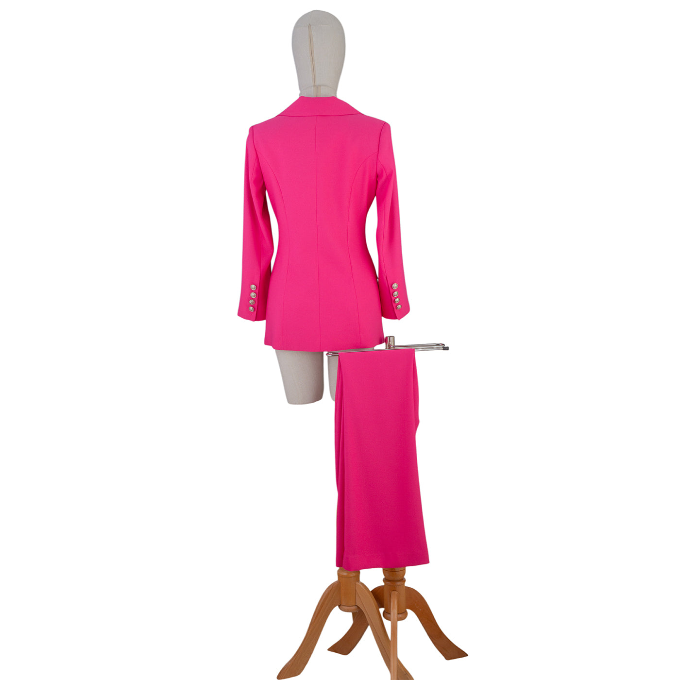 Fuchsia Suit with Pearl Buttons – Bold and Elegant