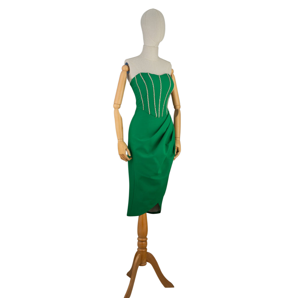 Corset Midi Dress with Rhinestones — Elegance in Motion