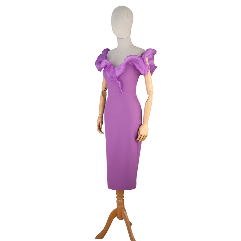 Off-Shoulder Midi Dress with Ruffled Detail — Softness &amp; Chic