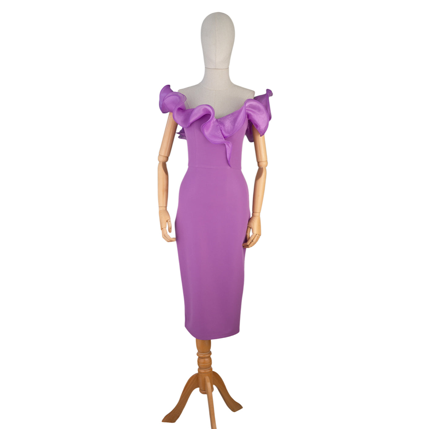 Off-Shoulder Midi Dress with Ruffled Detail — Softness & Chic