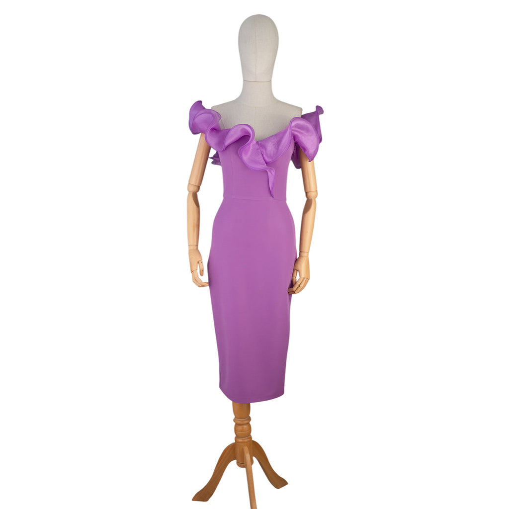 Off-Shoulder Midi Dress with Ruffled Detail — Softness &amp; Chic