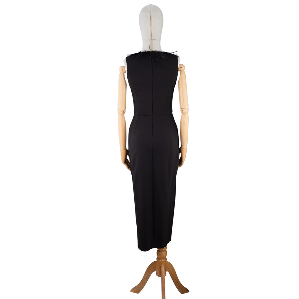 Black Midi Dress with Feathers and Front Slit