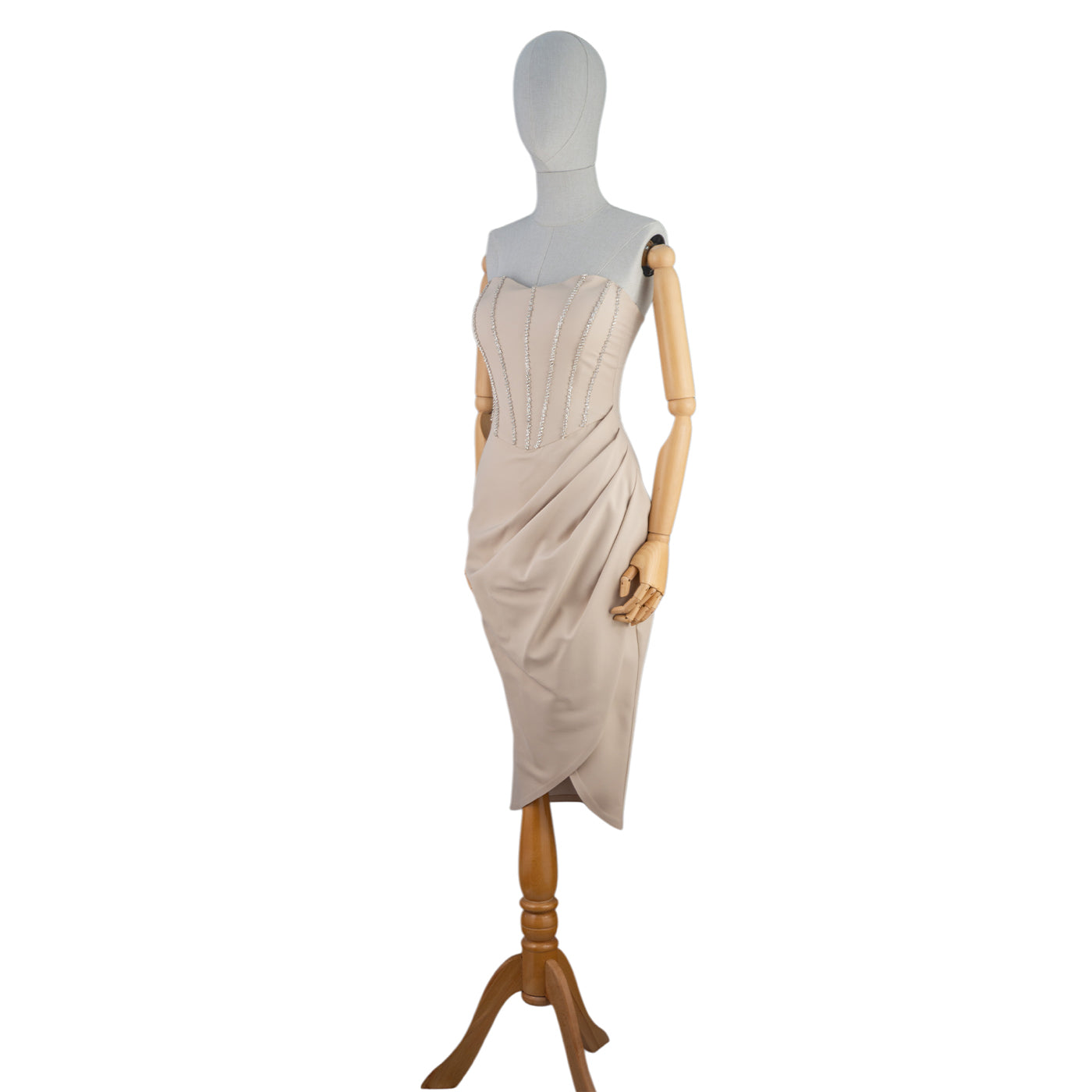 Draped Midi Dress with Rhinestone Corset — Pure Sophistication