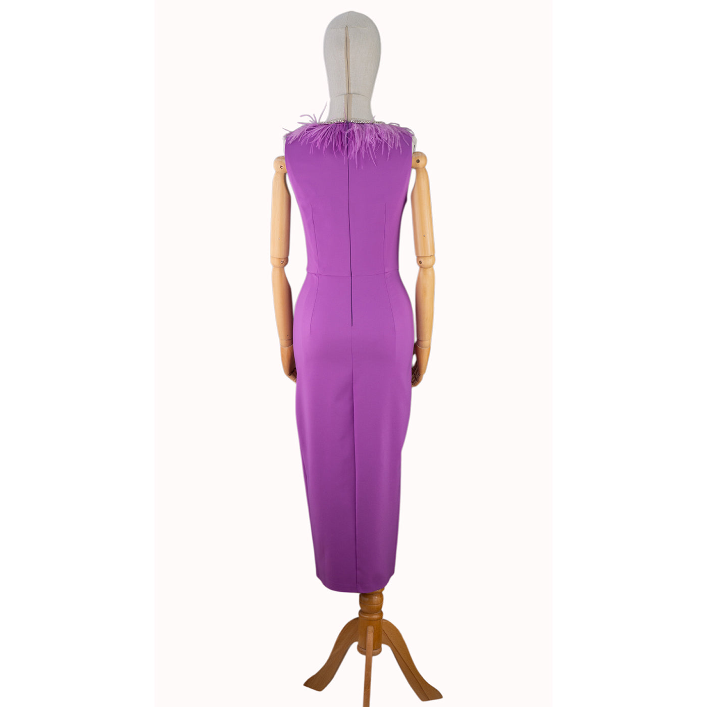 Purple Feather Midi Dress with Front Slit
