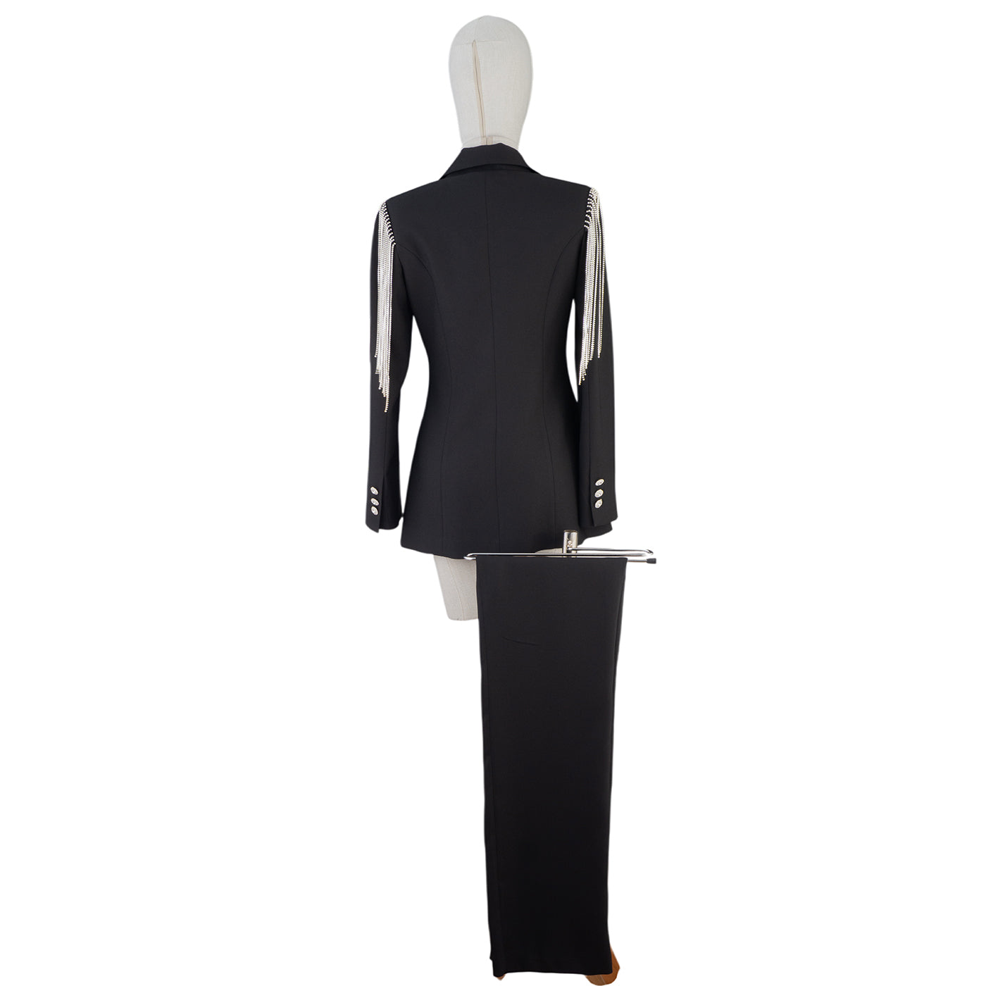Black Women's Suit with Rhinestone Shoulder Detail – Bold & Elegant Statement