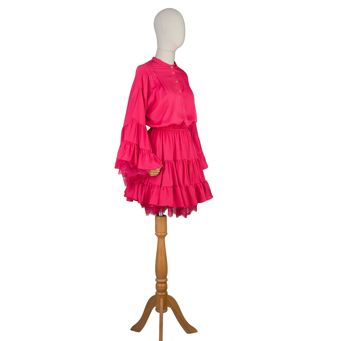Hot Pink Ruffled Mini Dress with Lace – Bold &amp; Feminine Charm