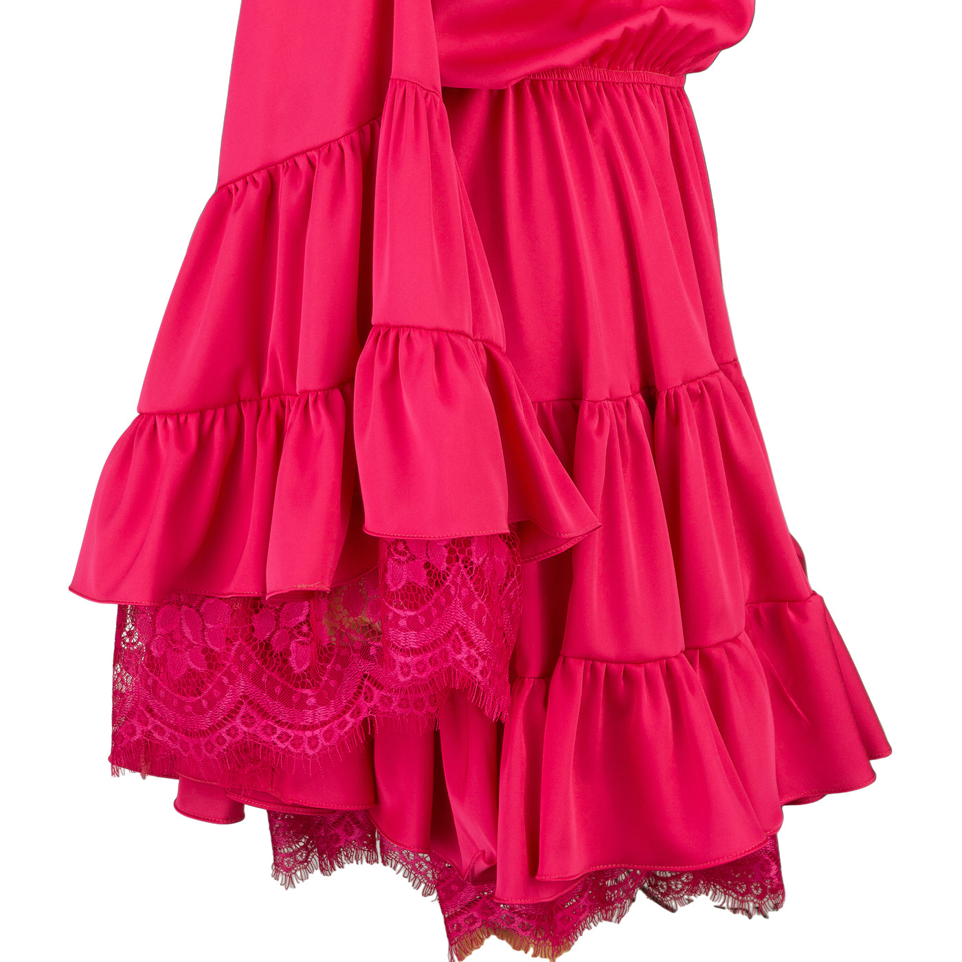 Hot Pink Ruffled Mini Dress with Lace – Bold & Feminine Charm