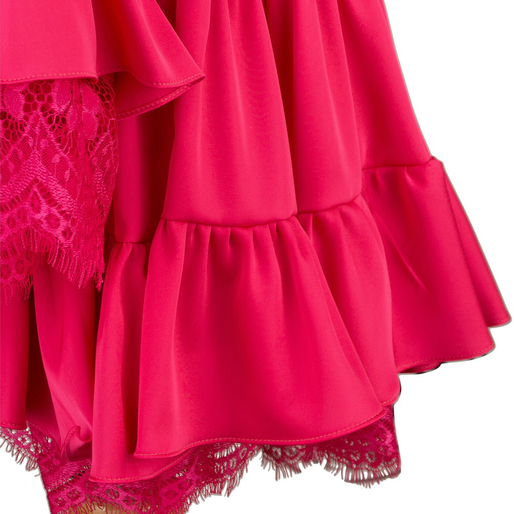 Hot Pink Ruffled Mini Dress with Lace – Bold &amp; Feminine Charm