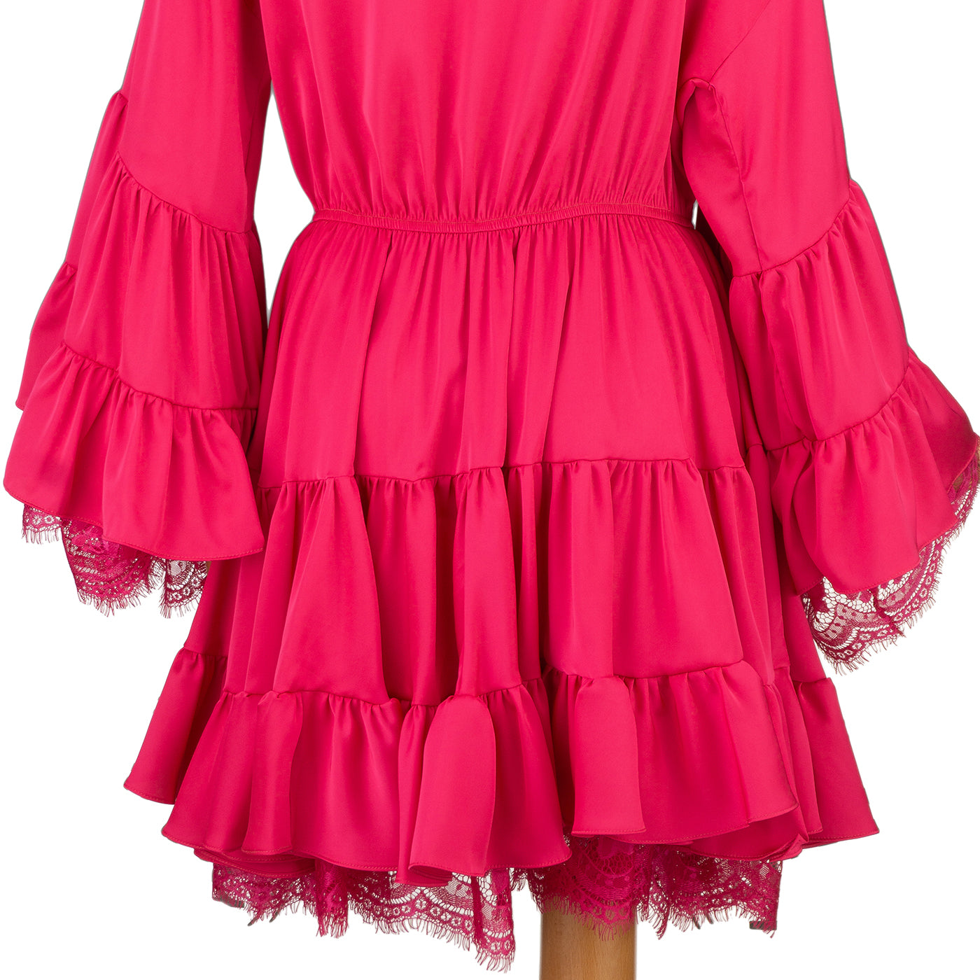 Hot Pink Ruffled Mini Dress with Lace – Bold & Feminine Charm