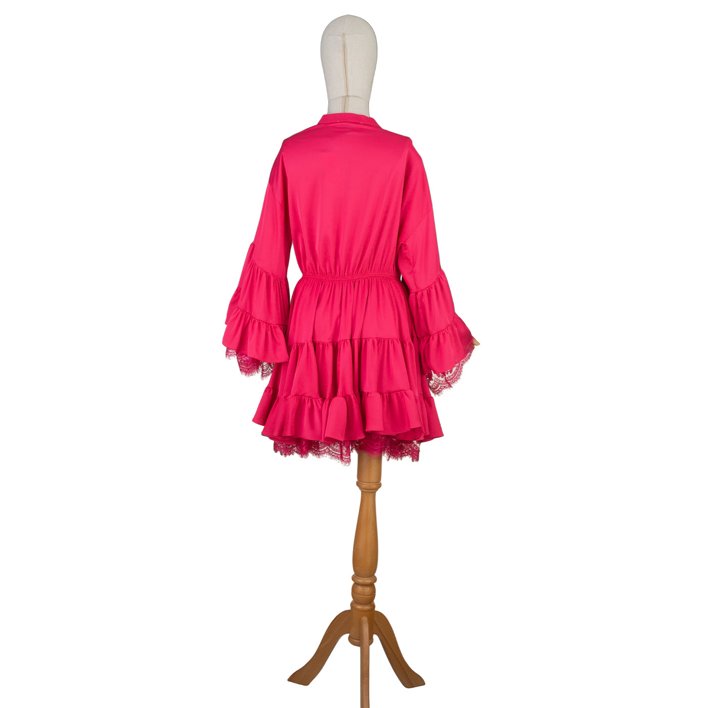 Hot Pink Ruffled Mini Dress with Lace – Bold & Feminine Charm