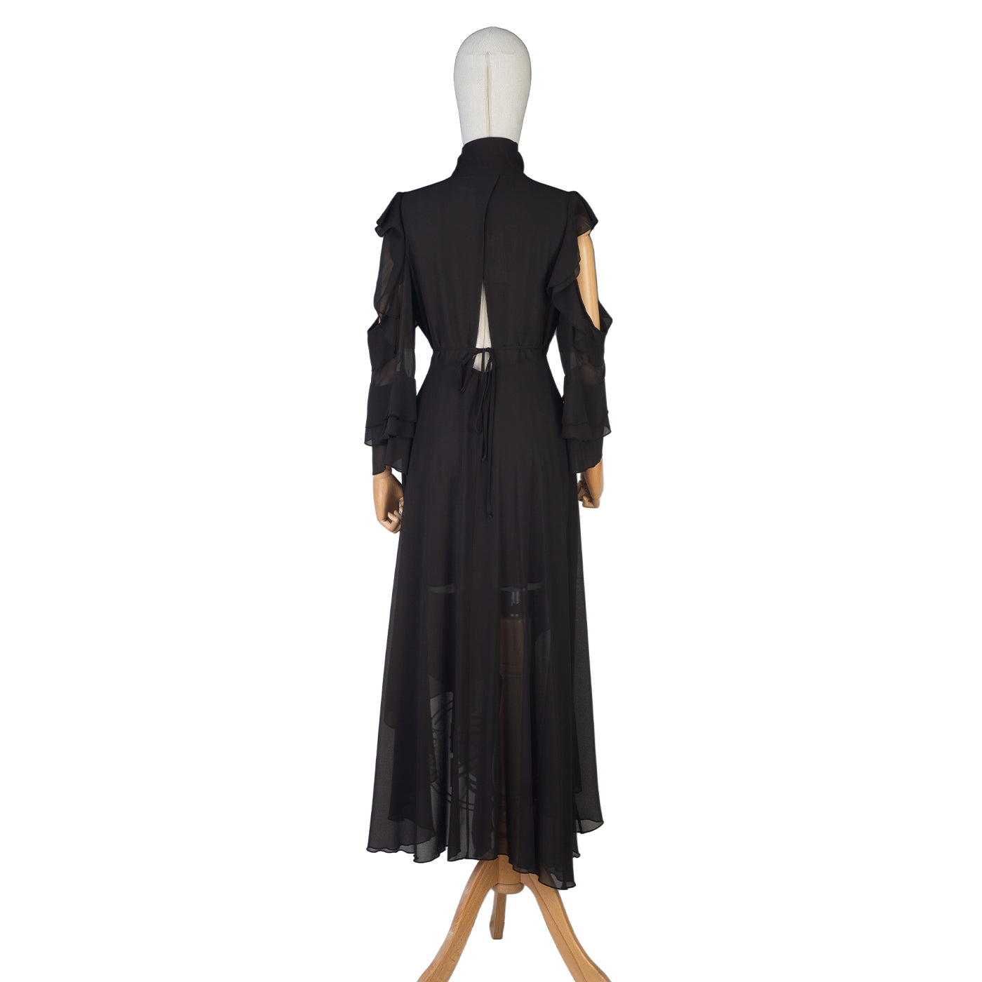 Black Chiffon Cold-Shoulder Dress – Drama & Elegance Combined