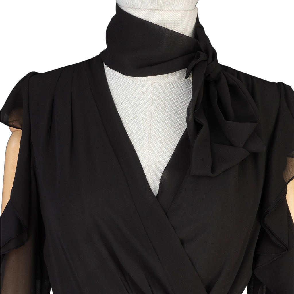 Black Chiffon Cold-Shoulder Dress – Drama &amp; Elegance Combined