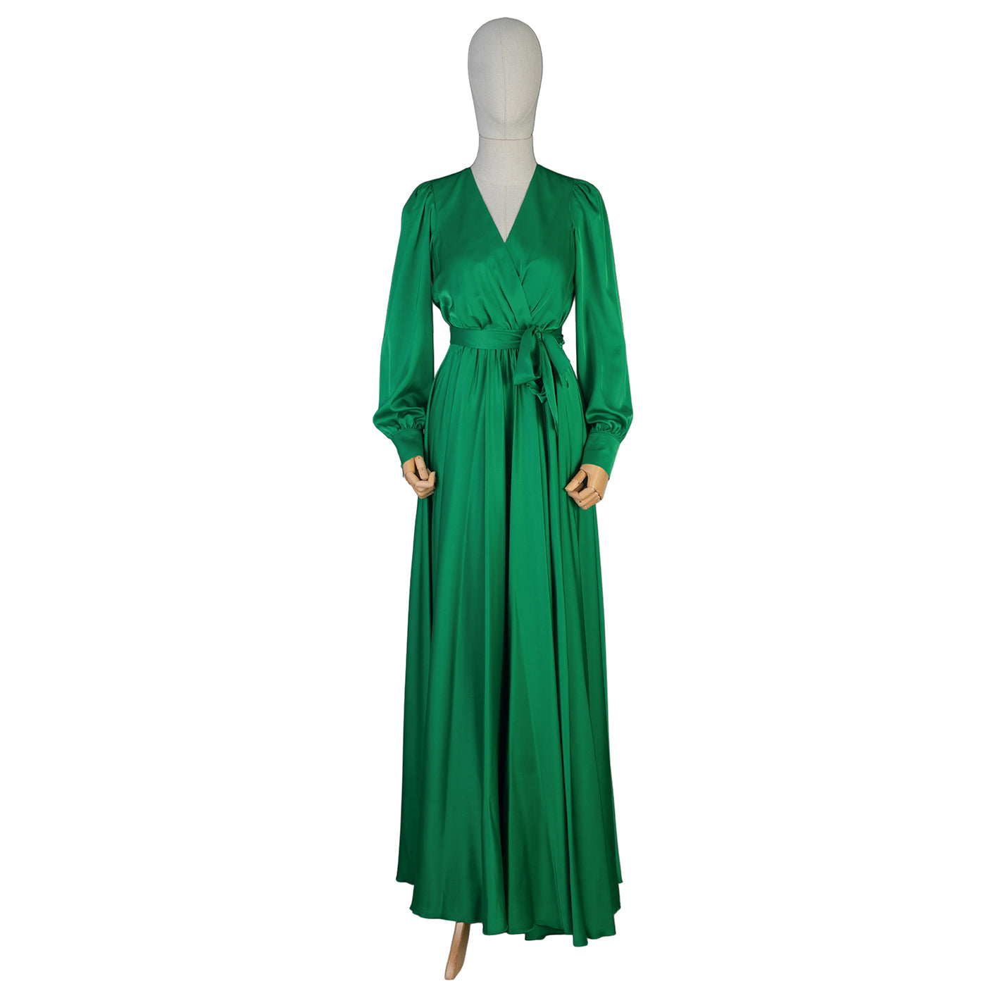 Emerald Green Wrap Maxi Dress – Elegant Flow in Every Step