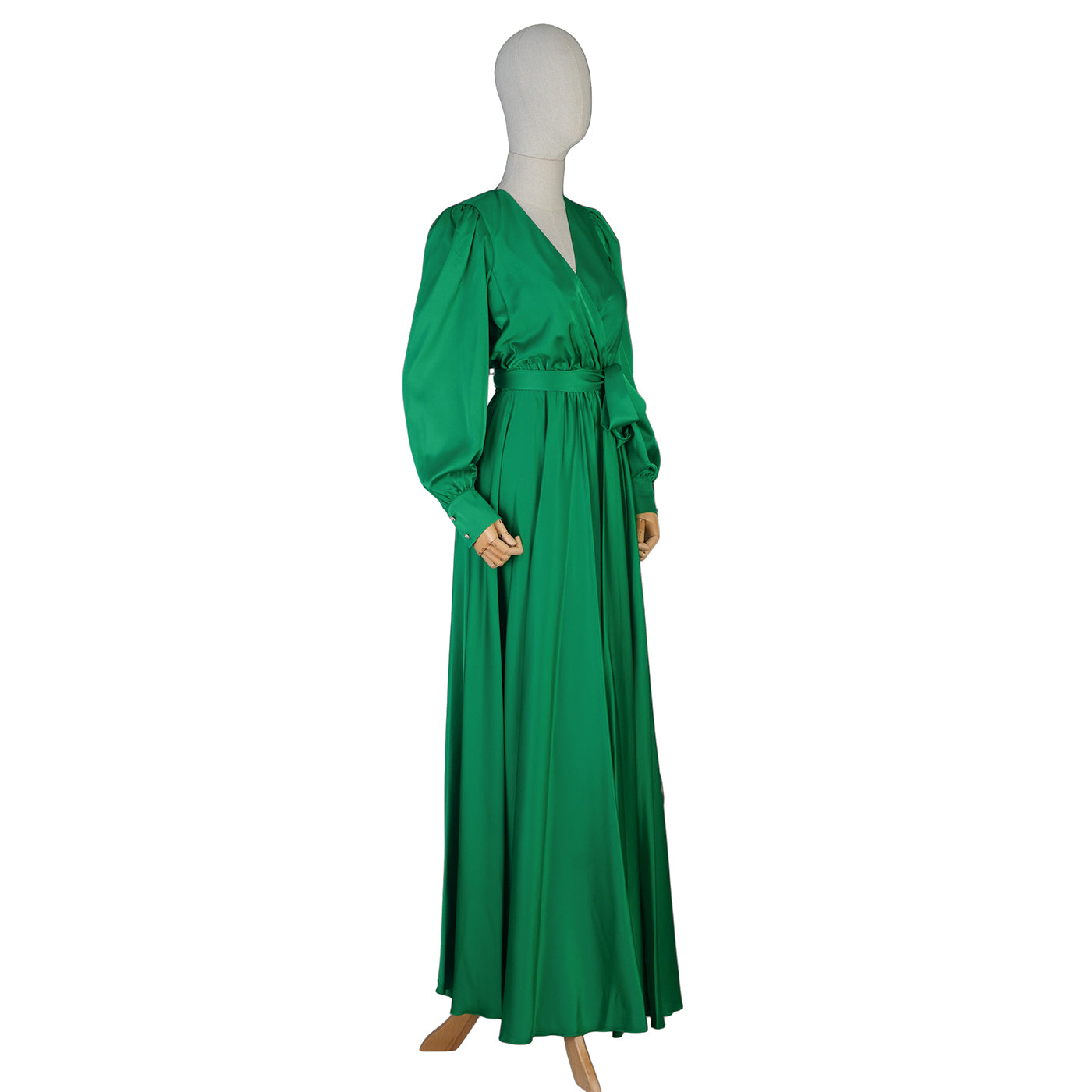 Emerald Green Wrap Maxi Dress – Elegant Flow in Every Step