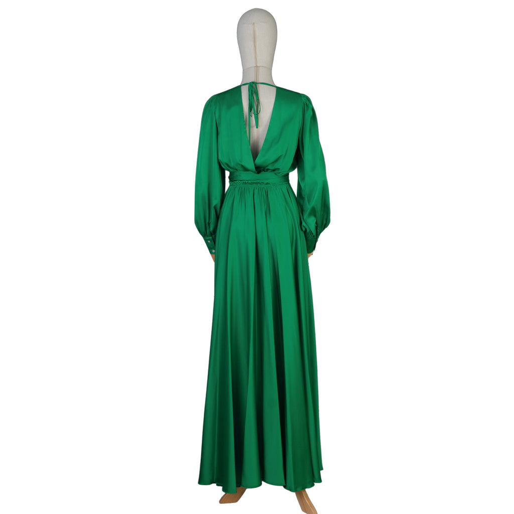 Emerald Green Wrap Maxi Dress – Elegant Flow in Every Step