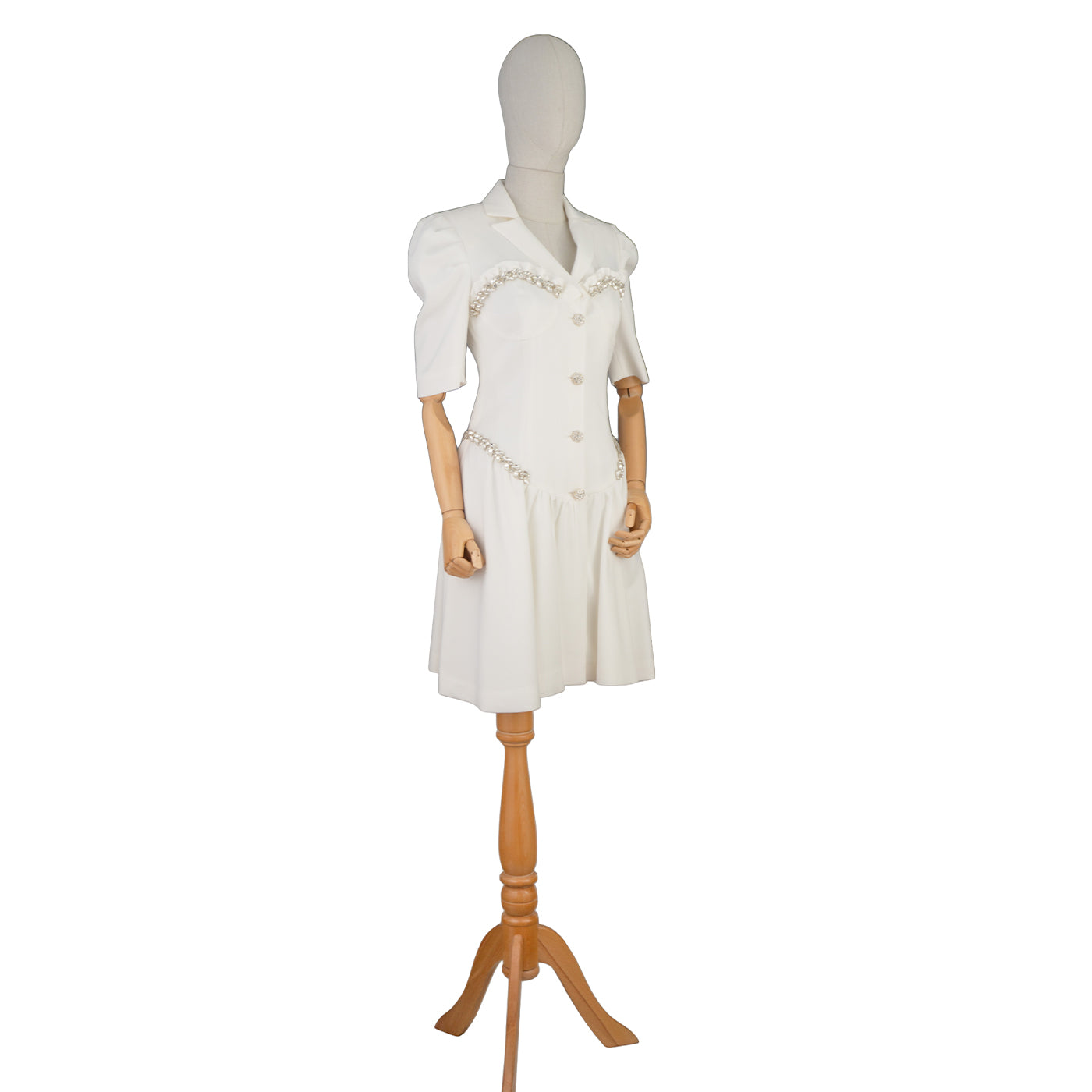 White Short Pearl-Trimmed Dress β Graceful & Chic