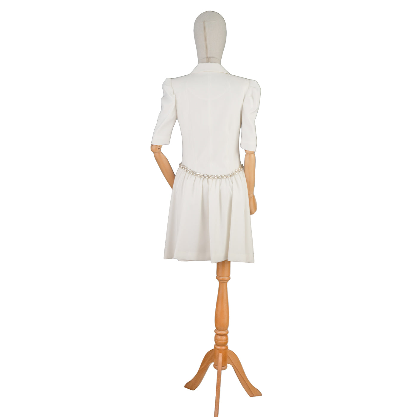 White Short Pearl-Trimmed Dress – Graceful &amp; Chic
