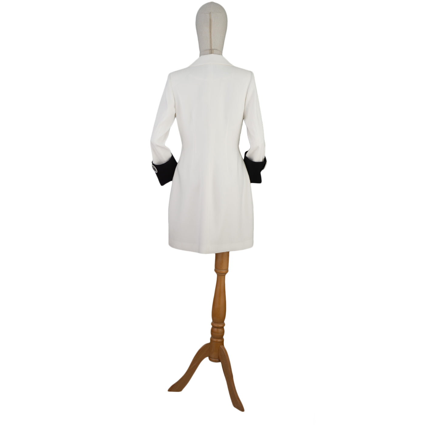 White and Black Blazer Dress with Statement Buttons – Bold Elegance