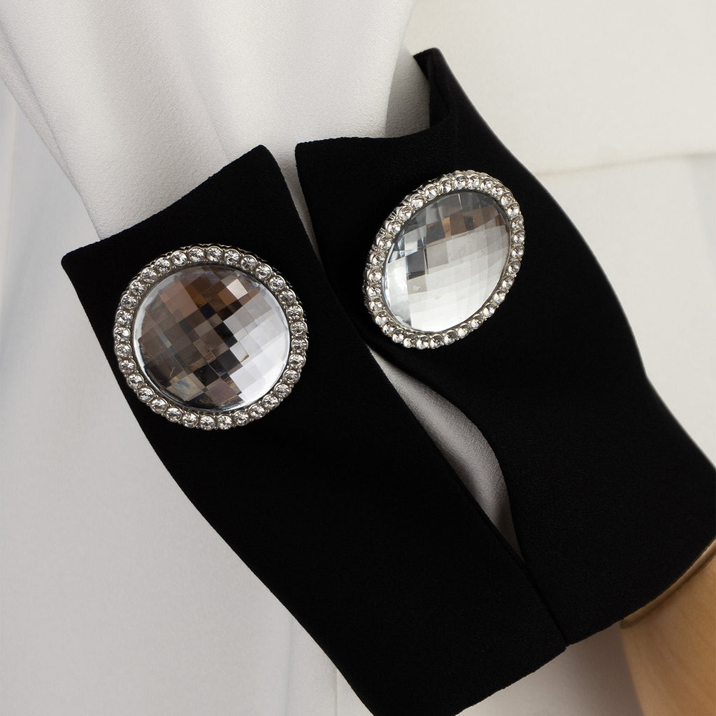 White and Black Blazer Dress with Statement Buttons – Bold Elegance