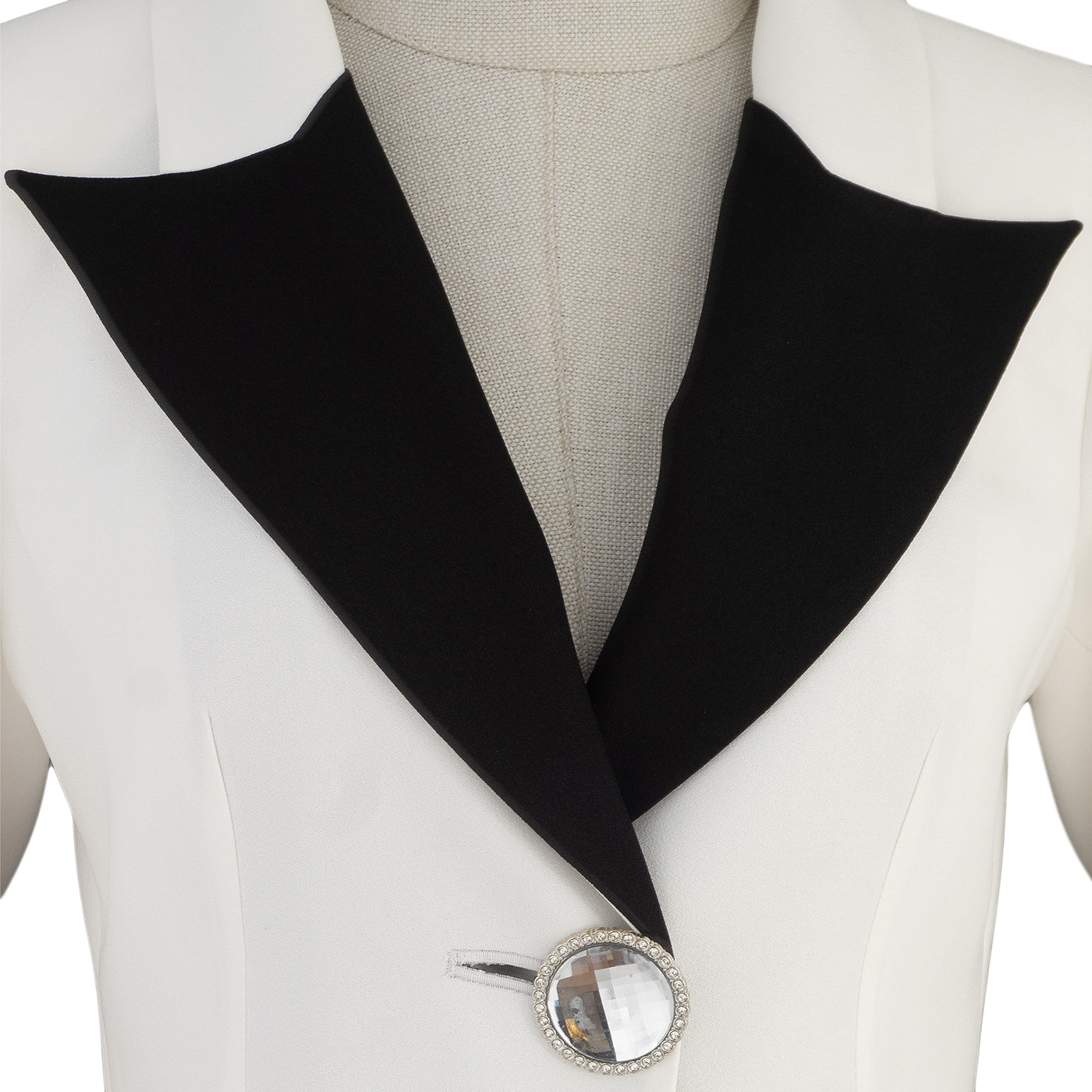 White and Black Blazer Dress with Statement Buttons – Bold Elegance