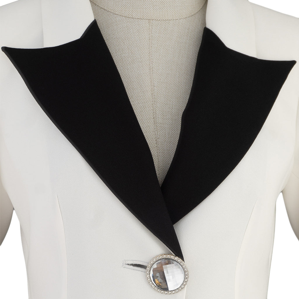 White and Black Blazer Dress with Statement Buttons – Bold Elegance