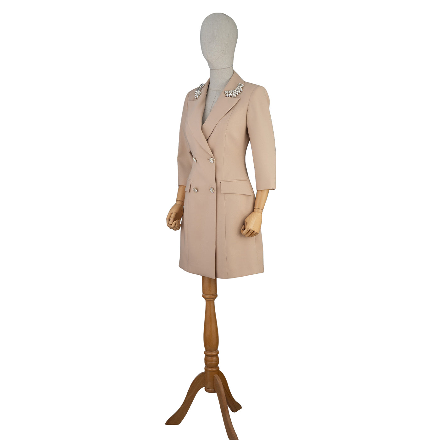 Beige Blazer Dress with Embellished Collar – Refined Smart Chic