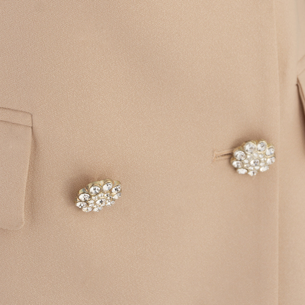 Beige Blazer Dress with Embellished Collar – Refined Smart Chic