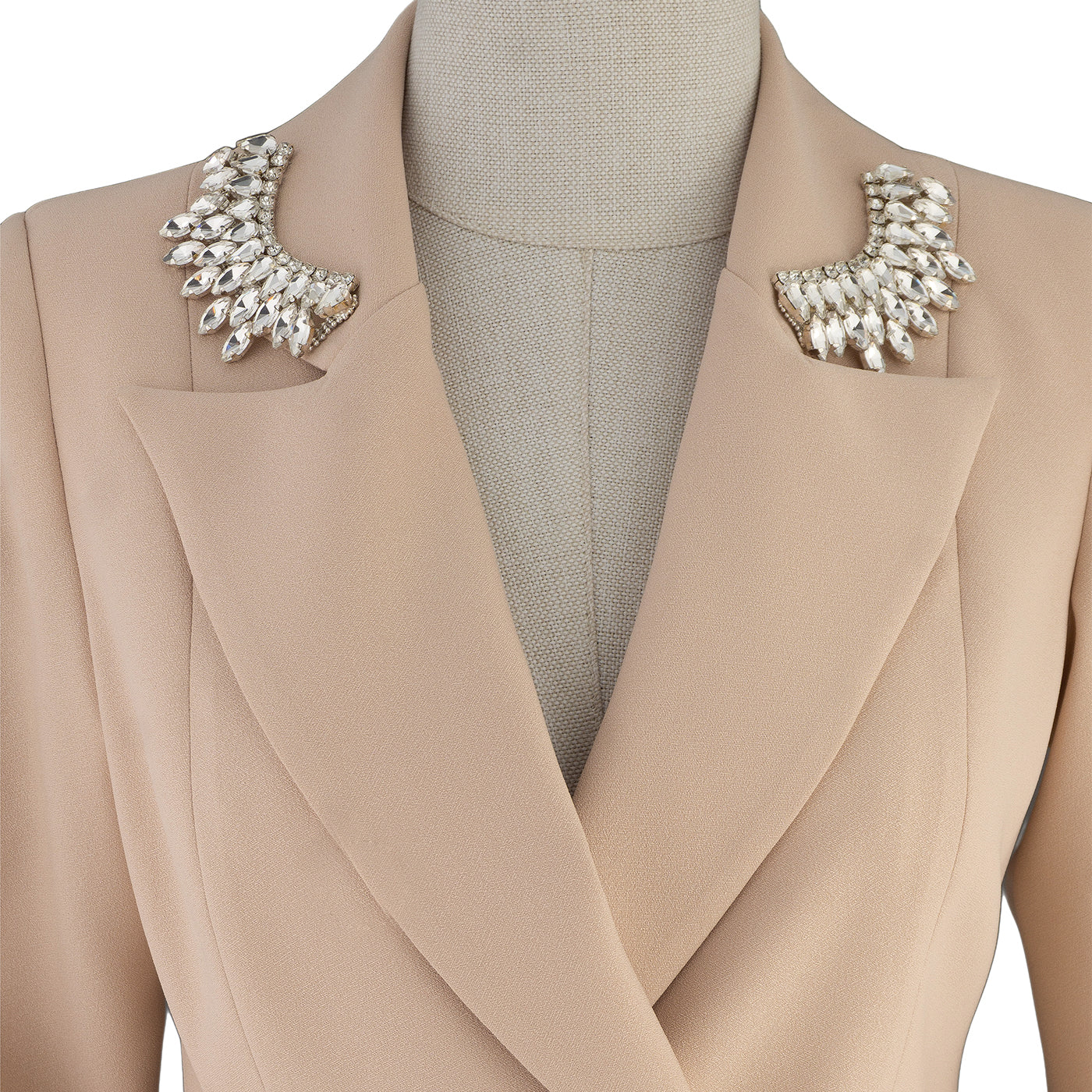 Beige Blazer Dress with Embellished Collar – Refined Smart Chic