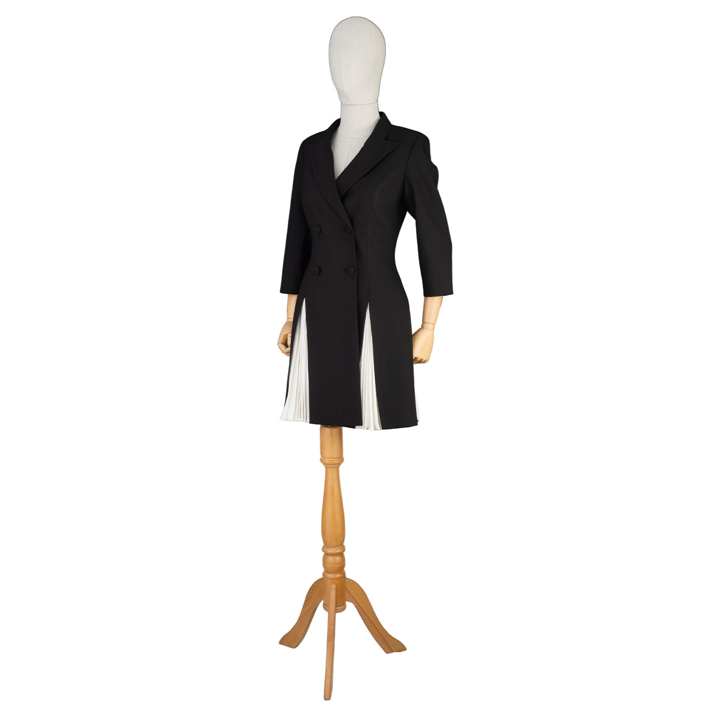Black &amp; White Pleated Blazer Dress – Sharp Elegance with a Twist