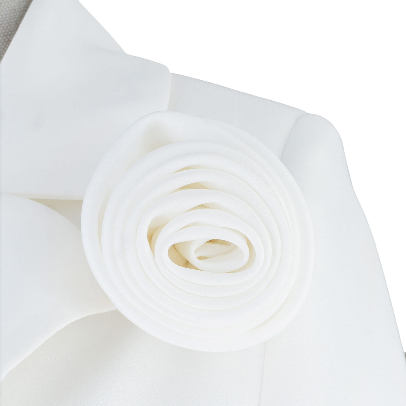 White Women's Blazer Dress with Ruffle and Decorative Flower