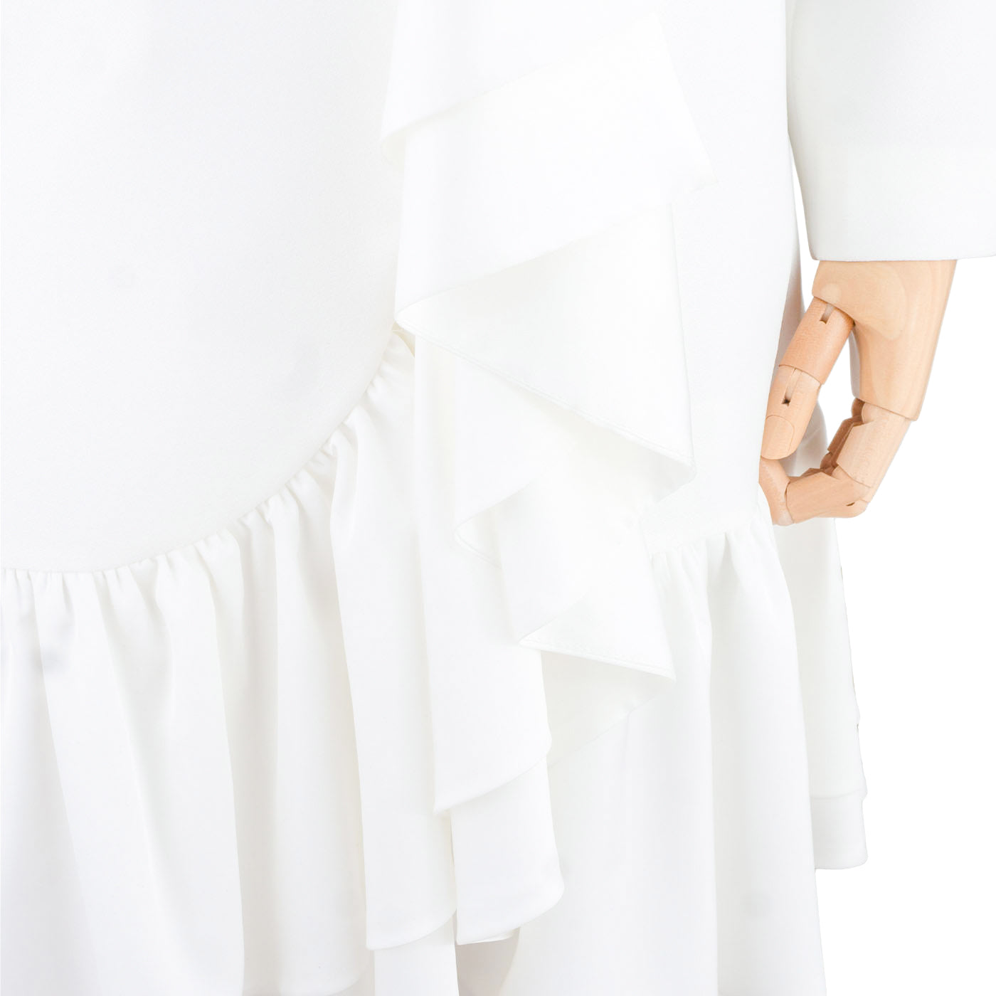 White Women's Blazer Dress with Ruffle and Decorative Flower