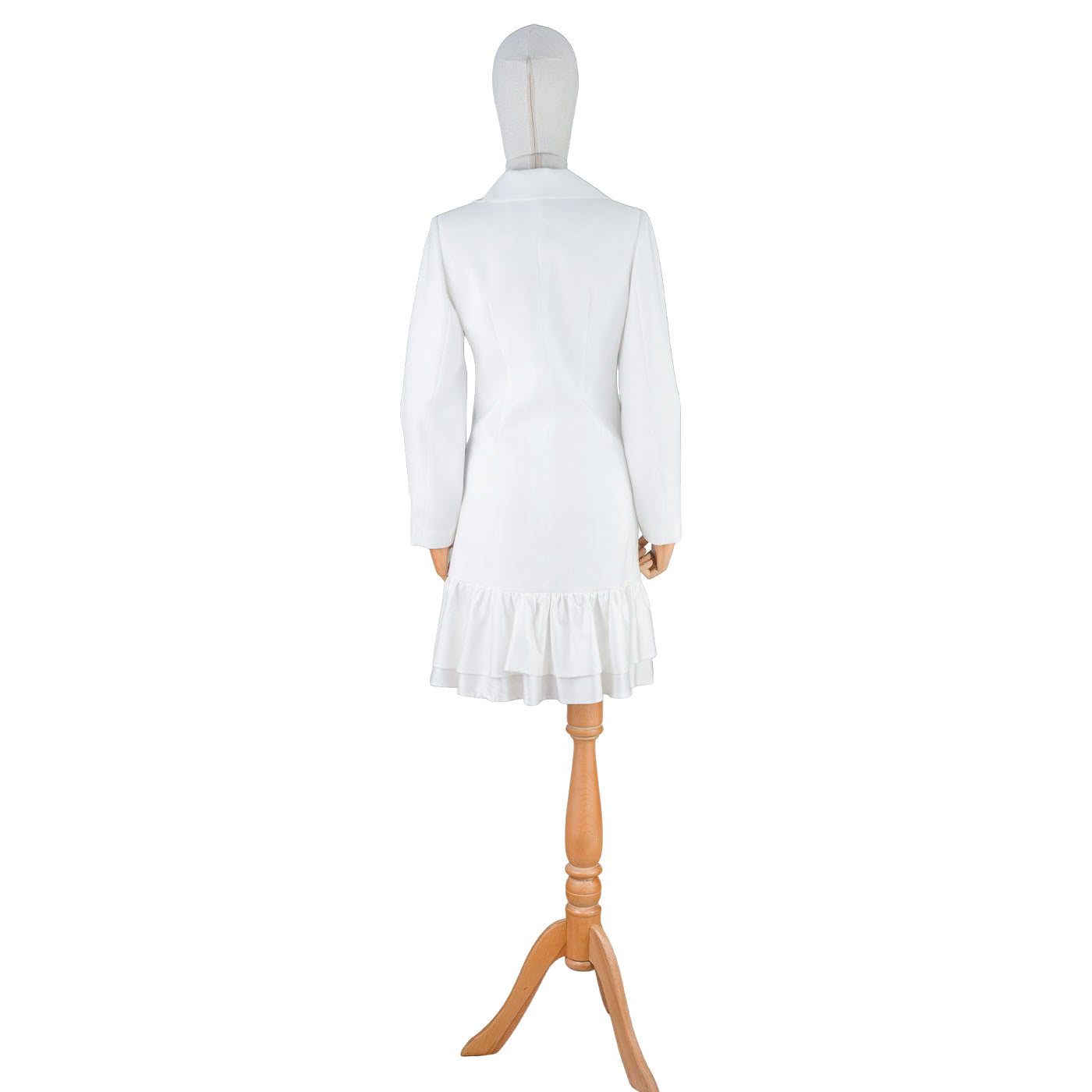 White Women's Blazer Dress with Ruffle and Decorative Flower