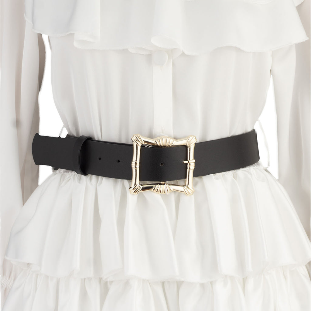 White Tiered Ruffle Dress with Belt