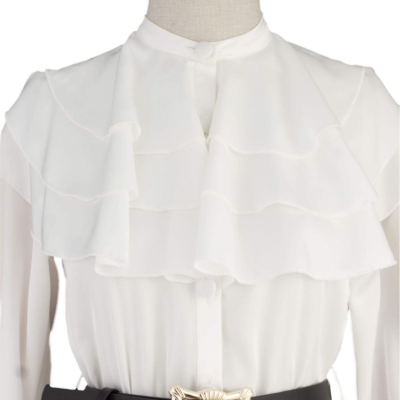 White Tiered Ruffle Dress with Belt