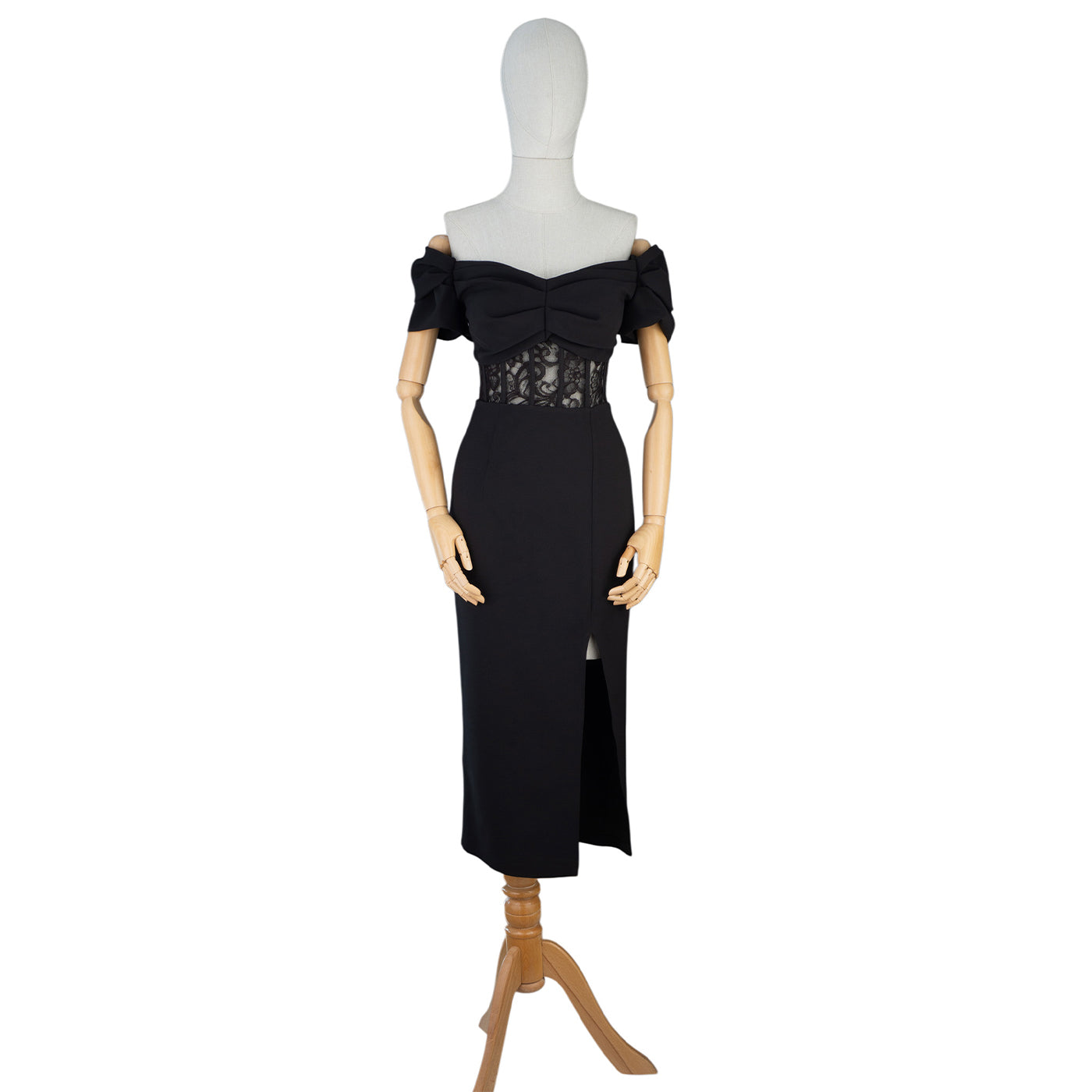 Elegant Black Dress with Lace Corset and Front Slit