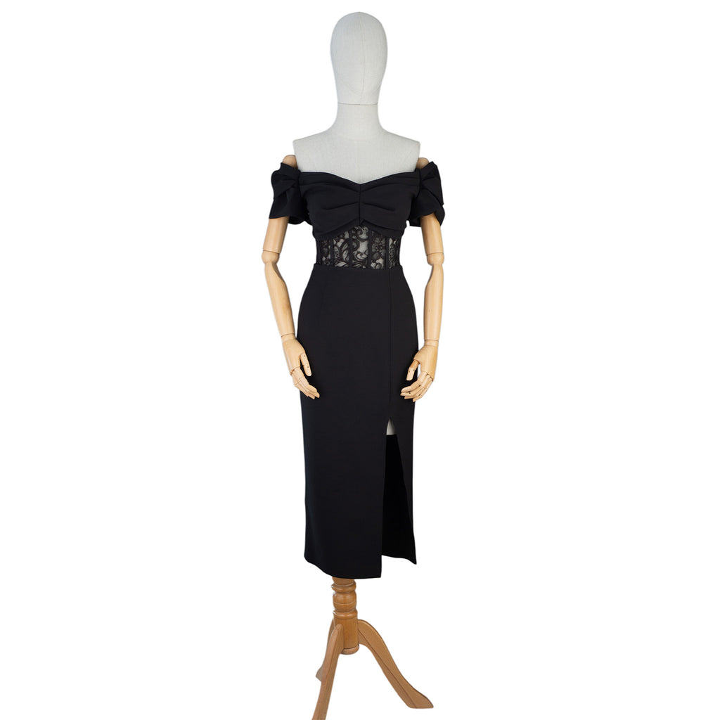 Elegant Black Dress with Lace Corset and Front Slit