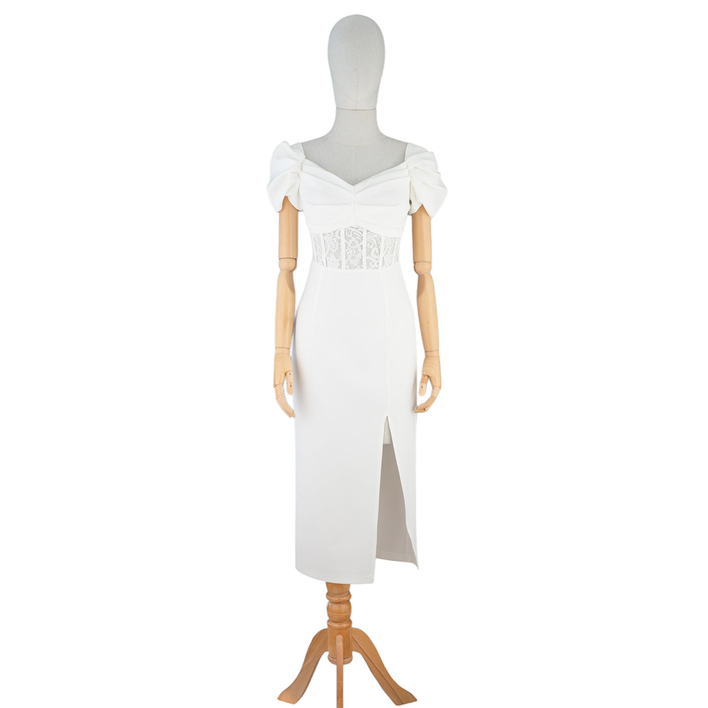 White Lace Corset Dress with Front Slit