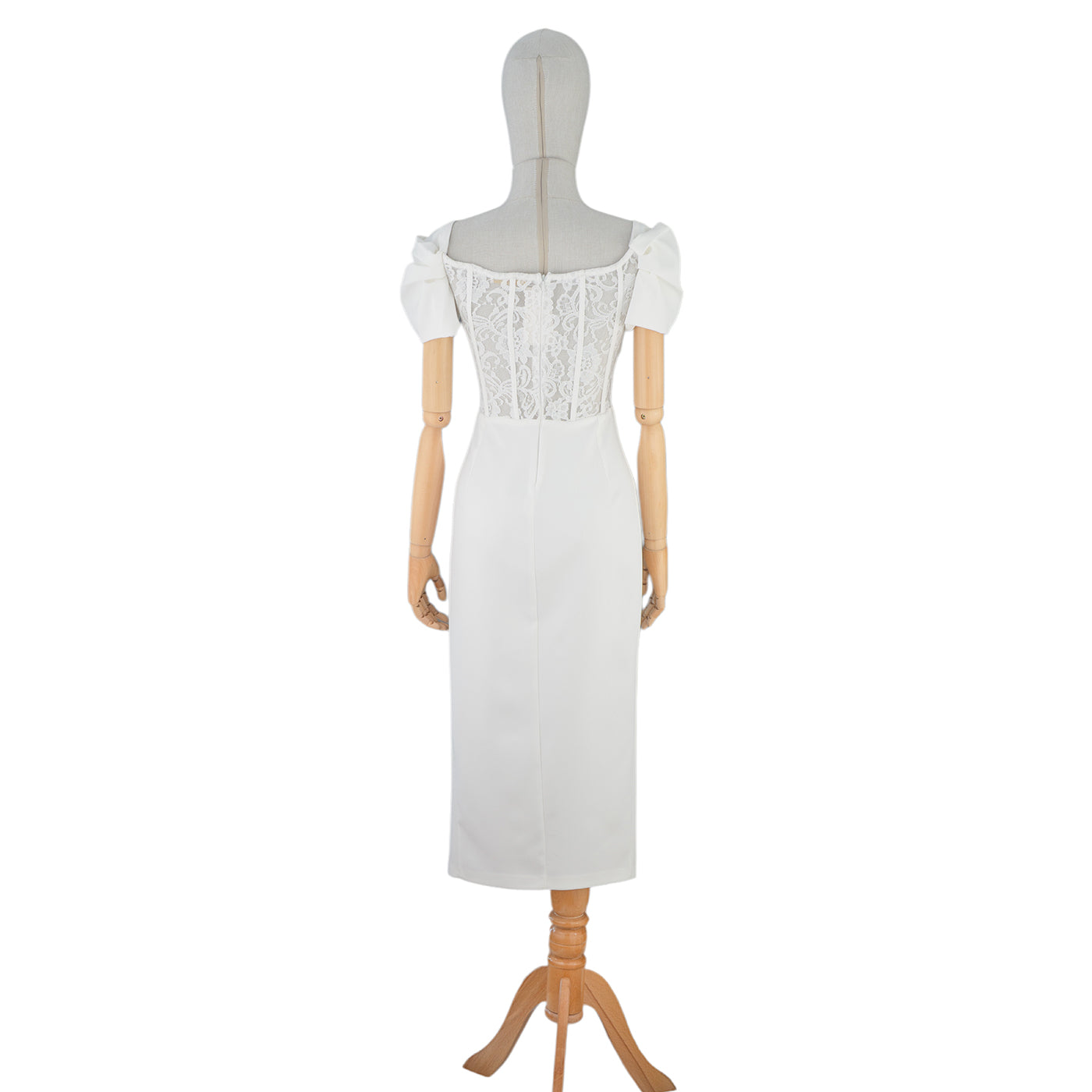 White Lace Corset Dress with Front Slit