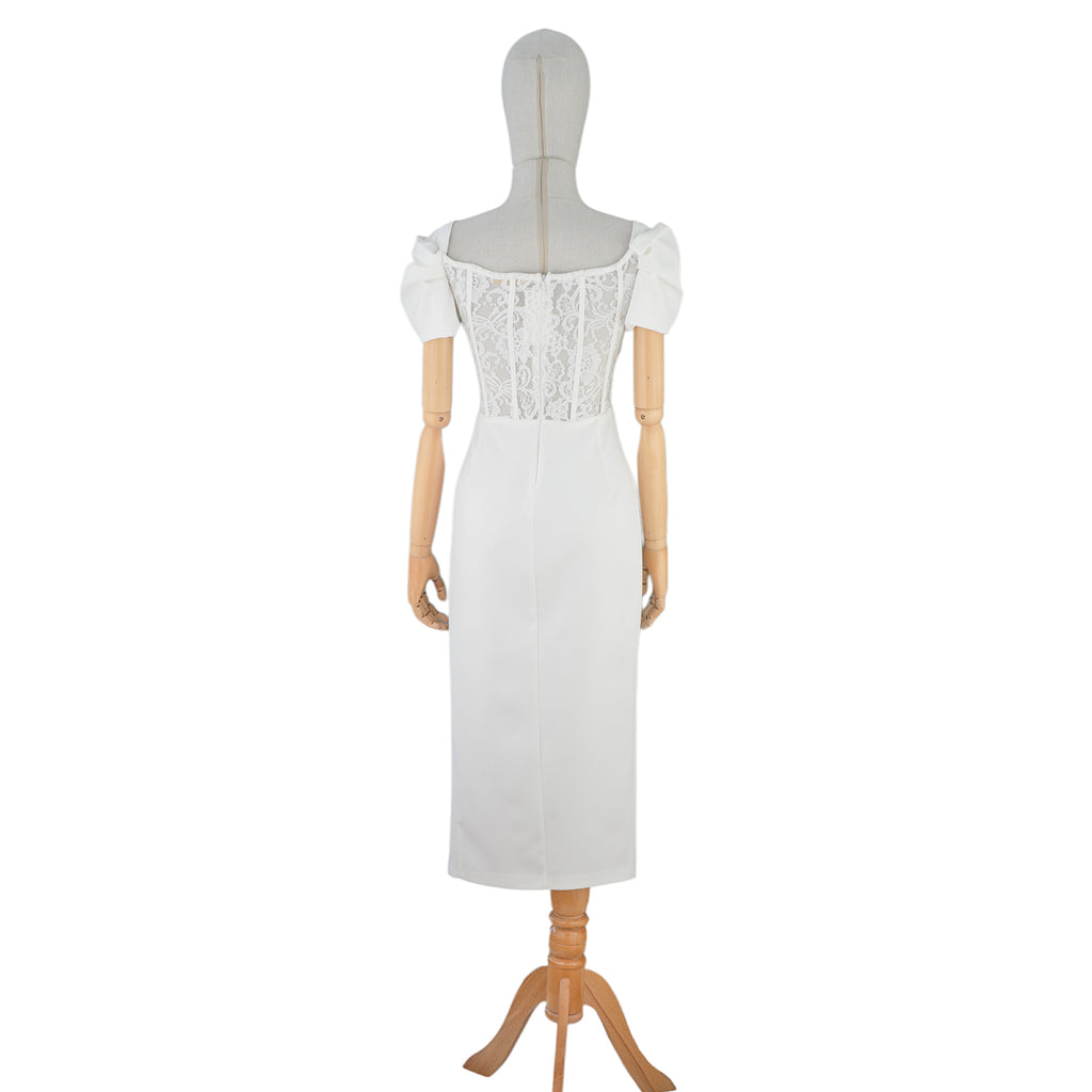 White Lace Corset Dress with Front Slit