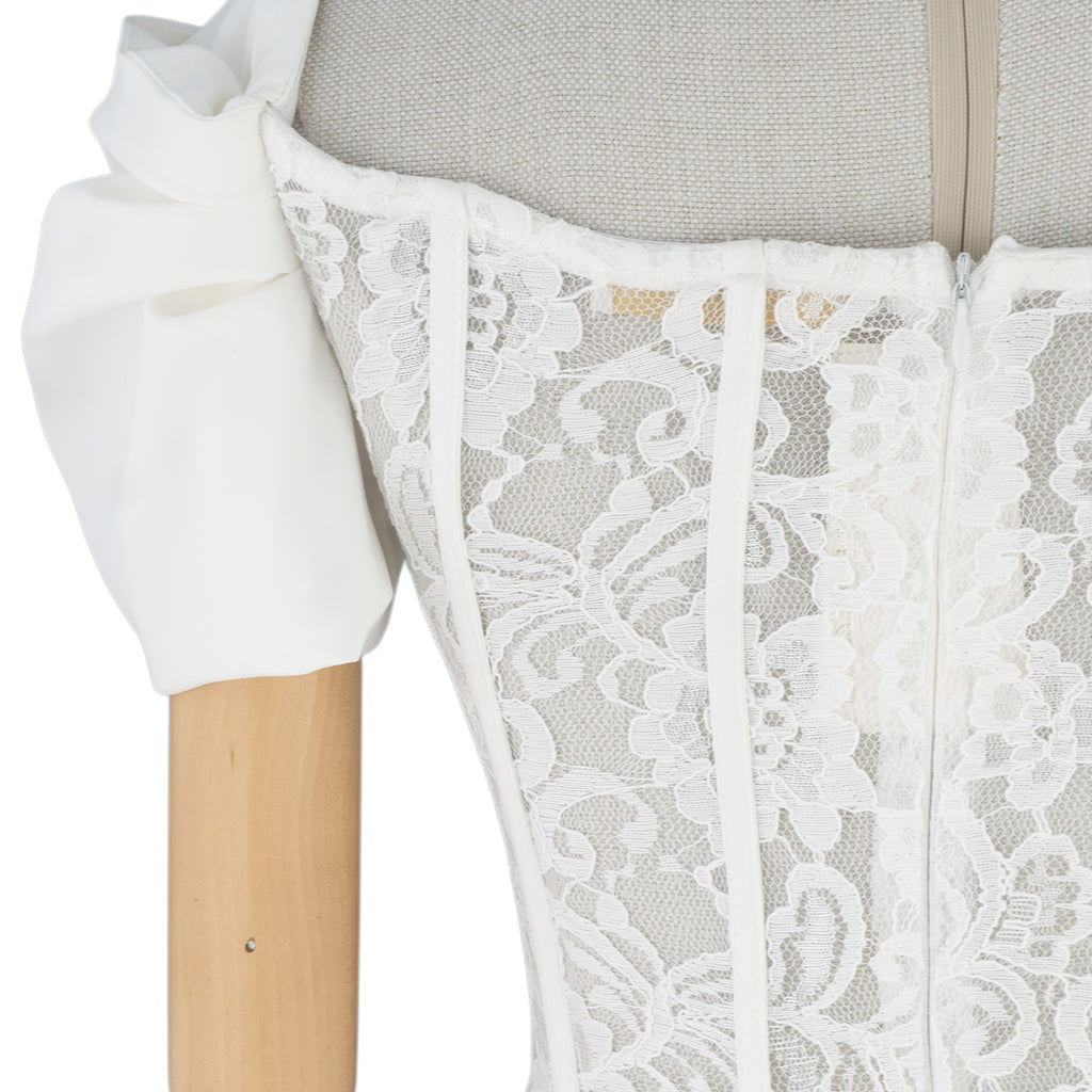 White Lace Corset Dress with Front Slit