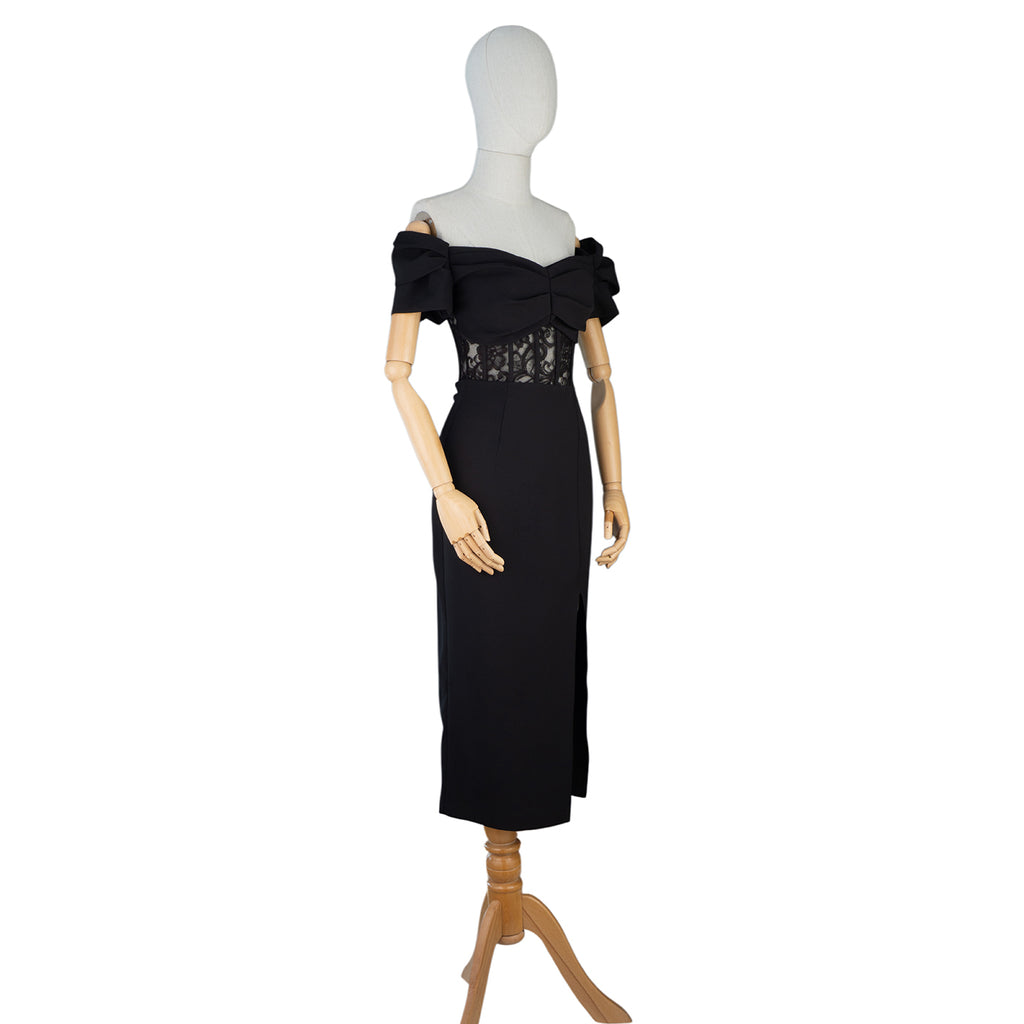 Elegant Black Dress with Lace Corset and Front Slit