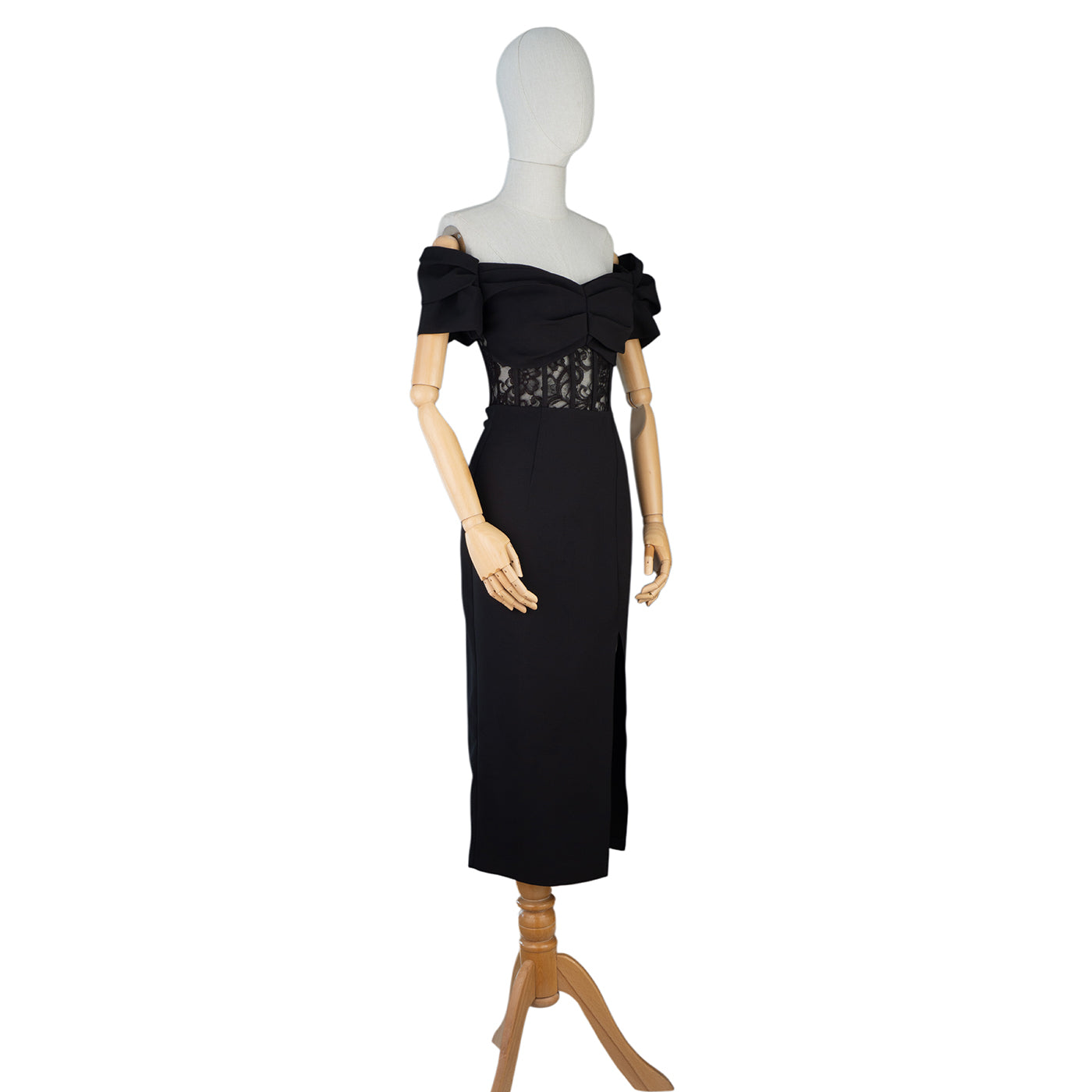 Elegant Black Dress with Lace Corset and Front Slit