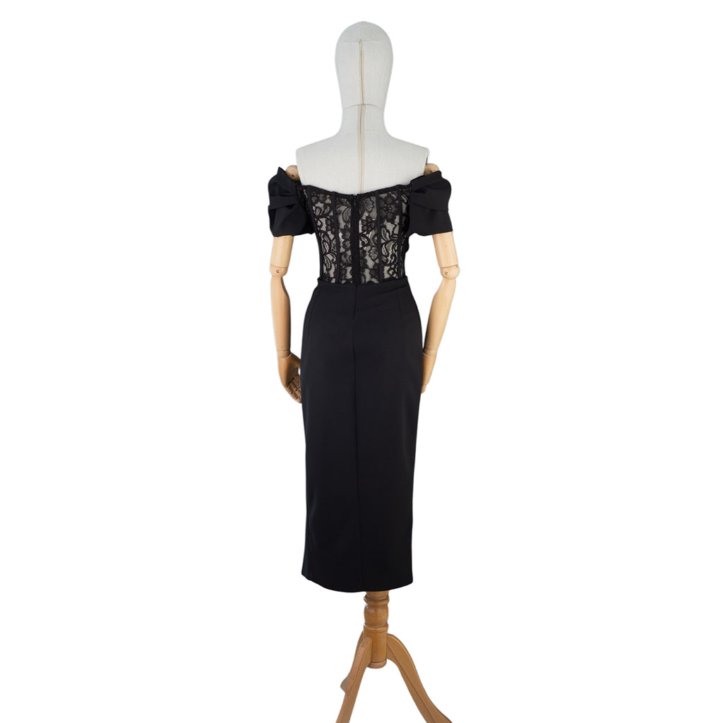 Elegant Black Dress with Lace Corset and Front Slit