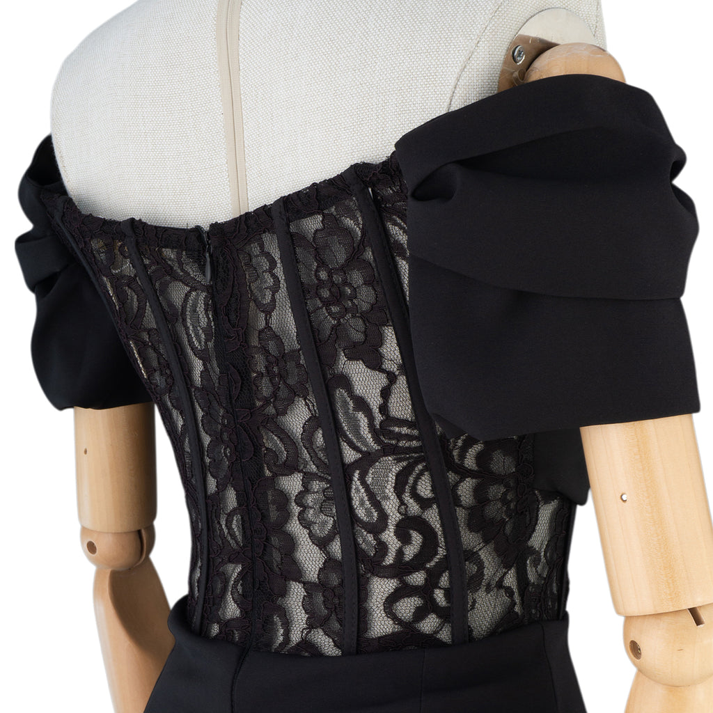 Elegant Black Dress with Lace Corset and Front Slit