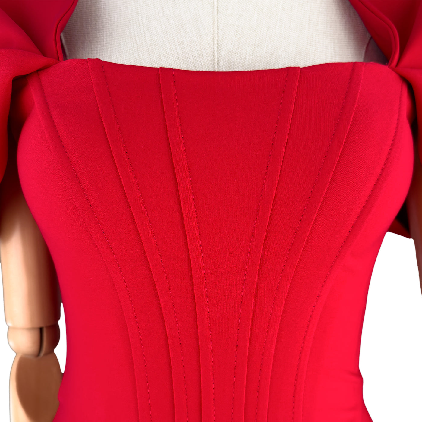 Red Feather Hem Bodycon Dress with Flutter Sleeves