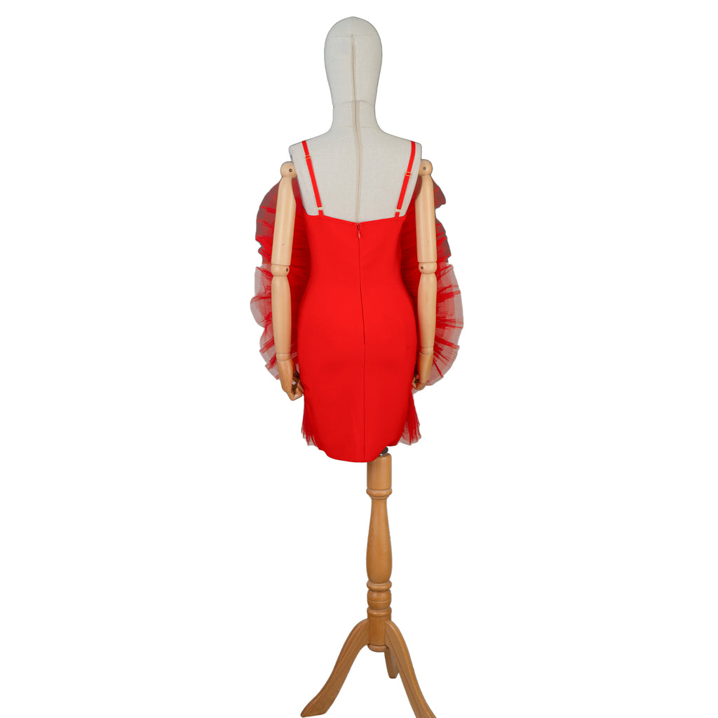 Red Tulle Rosette Dress with Sparkling Centerpiece