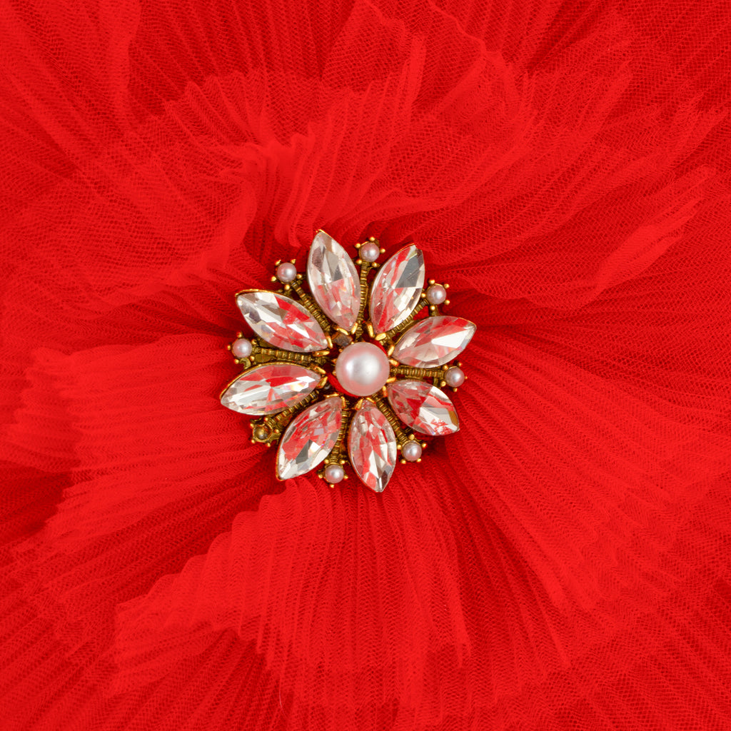 Red Tulle Rosette Dress with Sparkling Centerpiece