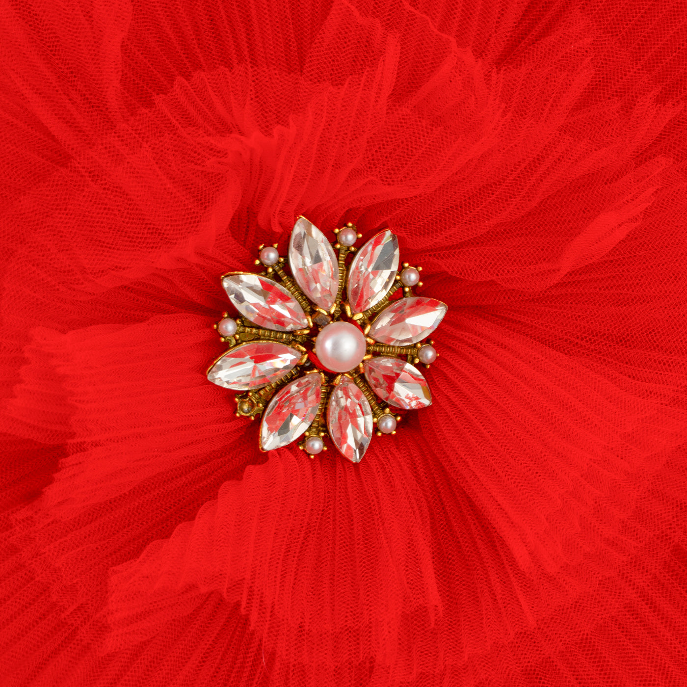 Red Tulle Rosette Dress with Sparkling Centerpiece
