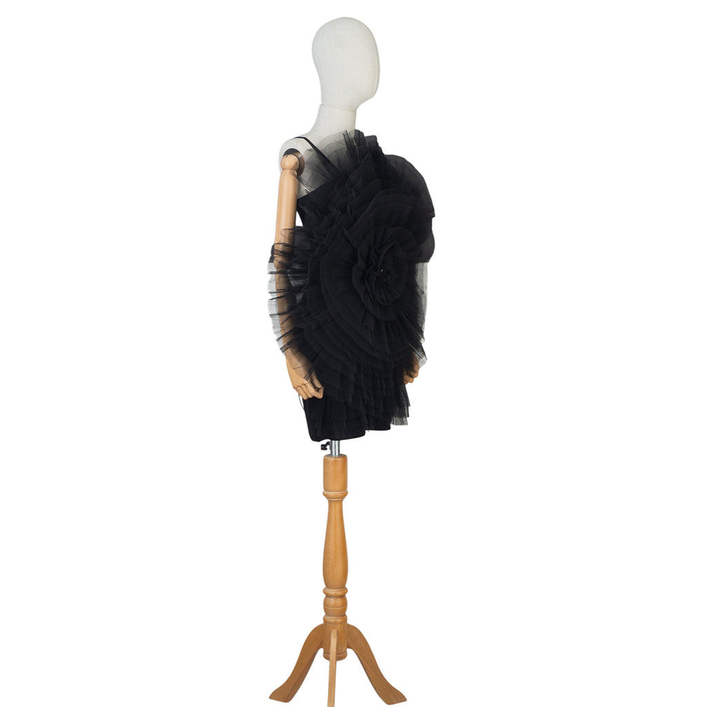 Statement Black Dress with Dramatic Tulle Detail